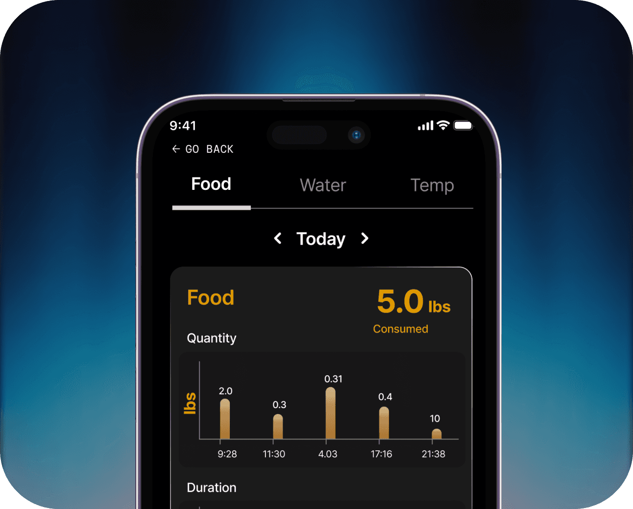 App showing baseline data